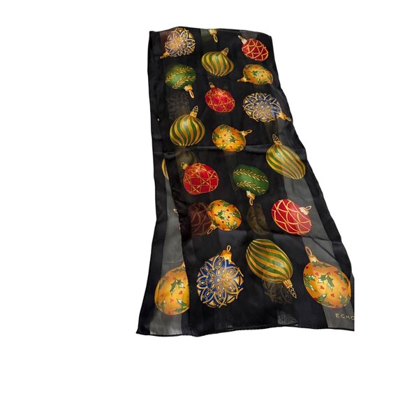 VTG Echo Silk Sheer Christmas Holiday Ornaments Scarf 11x52 Quiet Luxury NOS - Picture 9 of 12